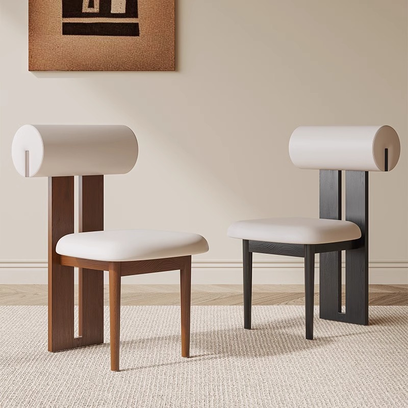 复古餐桌椅家用中古风靠背椅子法式广东佛山岩板餐桌实木餐椅网红