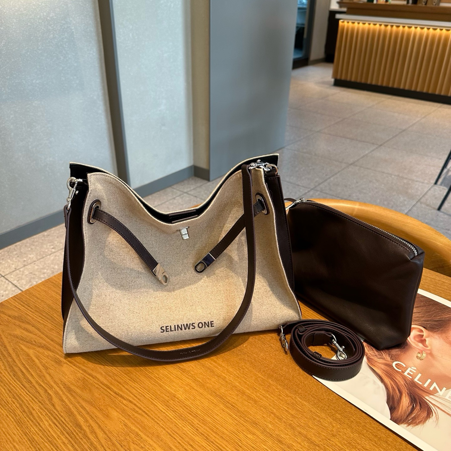 SELIN WEISS2025新款老钱风亚麻布托特单肩大包大容量腋下百搭包