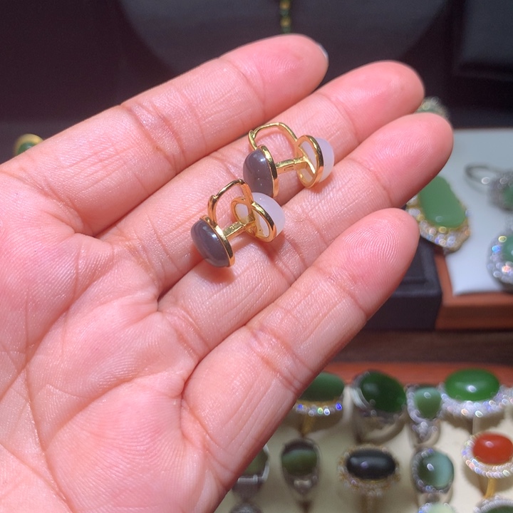 和田玉银S925镶嵌耳饰