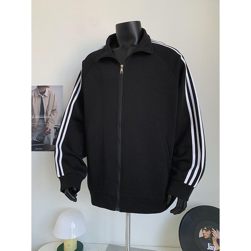 立领百搭潮流套装秋冬春装新款起球织带设计开衫卫衣男潮宽松外套