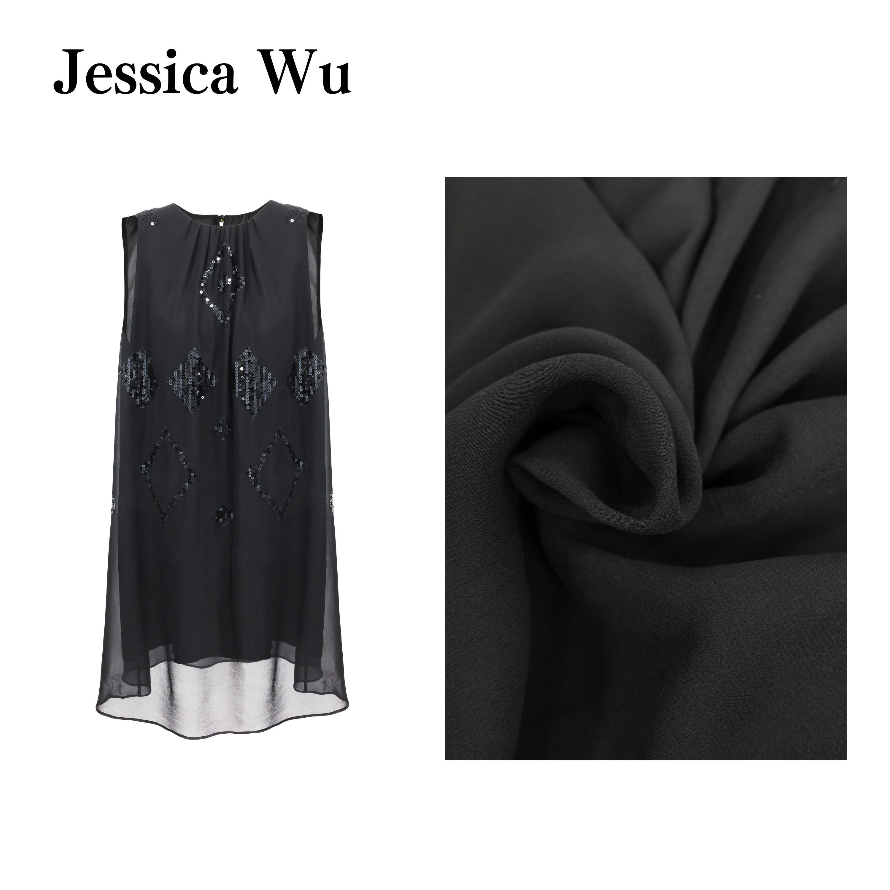 JESSICA WU全场焦点~重工璀璨亮片绣珠缝绣不艺BC珠片真丝无袖裙