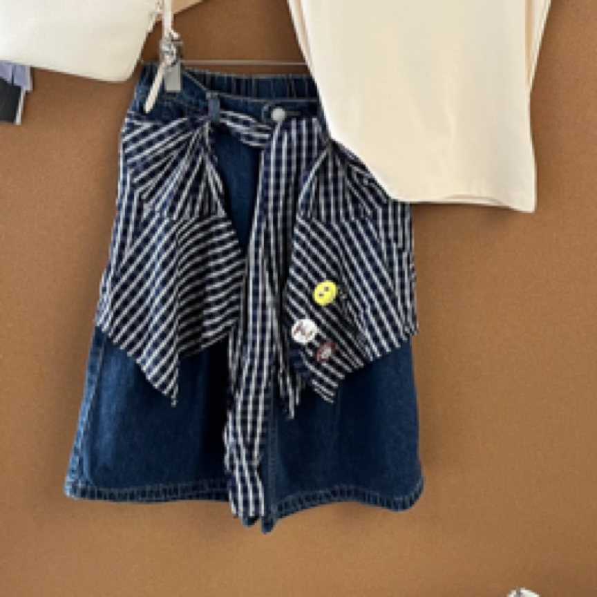 A9817刘梅家格子屁帘牛仔短裤(可拆卸)