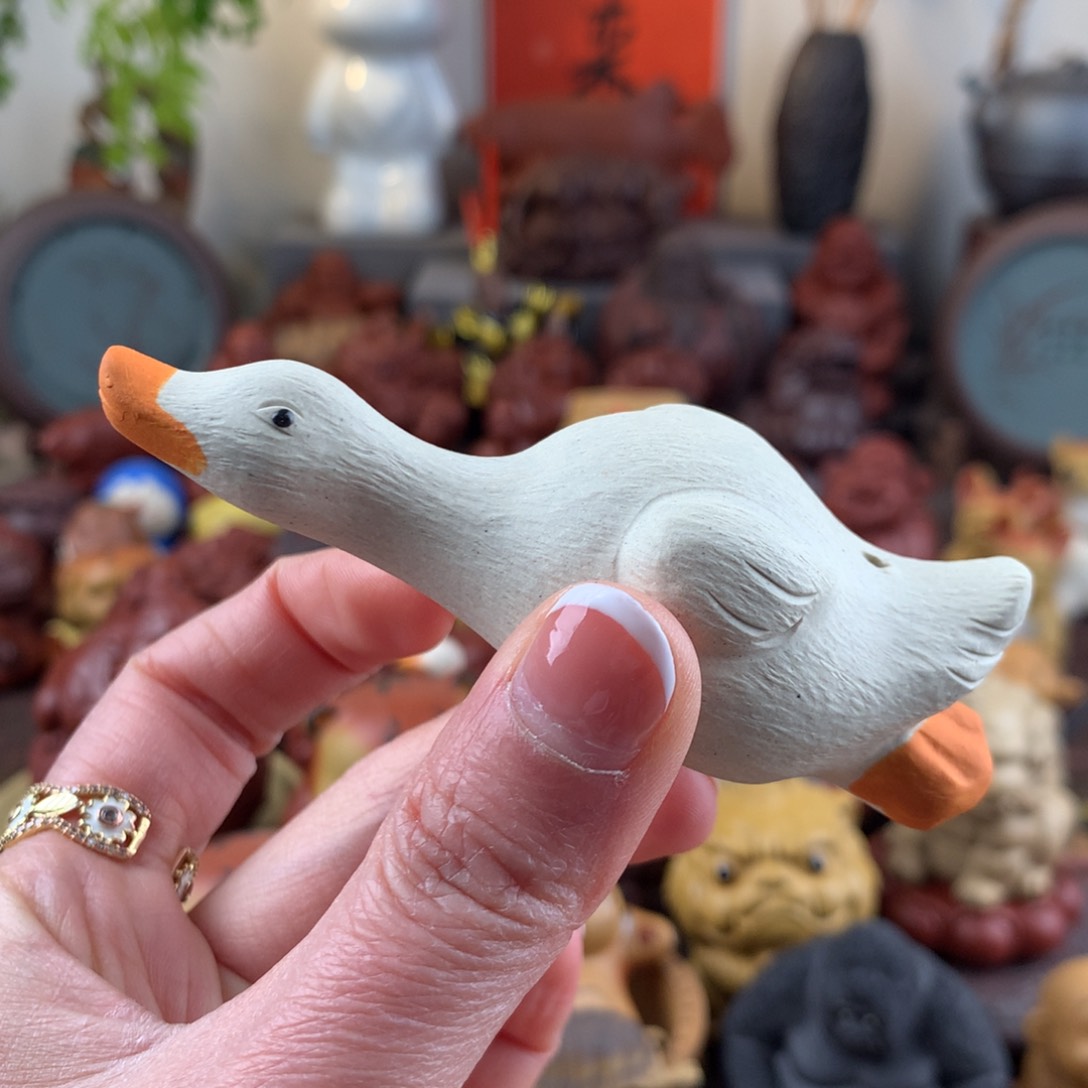 紫砂茶宠躺平鸭白段泥可当香插