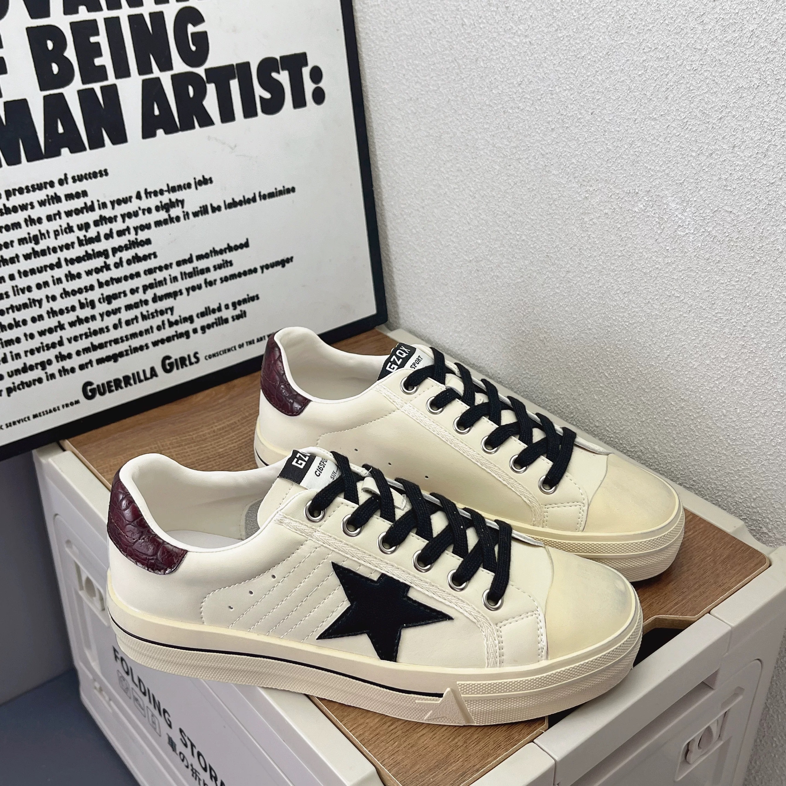 真皮厚底星星板鞋女2025新款复古系带运动休闲鞋V1528 680-25