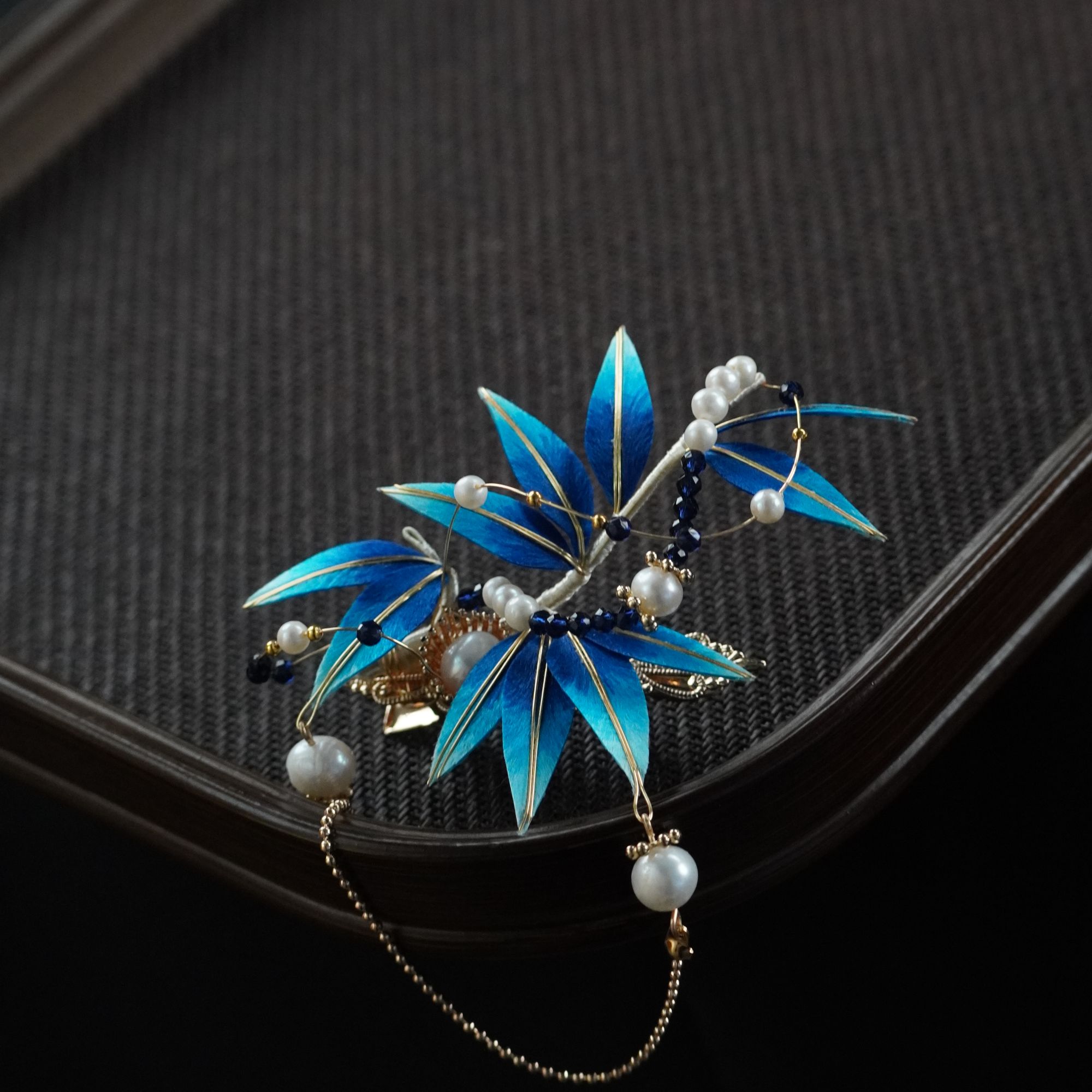 蓝竹夹子款非遗绒花南京绒花日常旗袍配饰