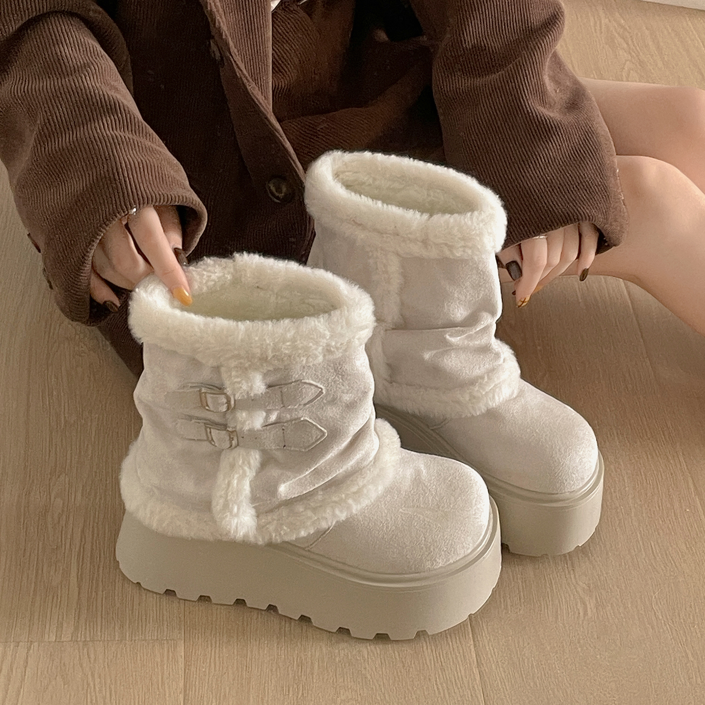 复古厚底加绒加厚白色雪地靴女款2025新款冬季保暖东北毛毛棉鞋子