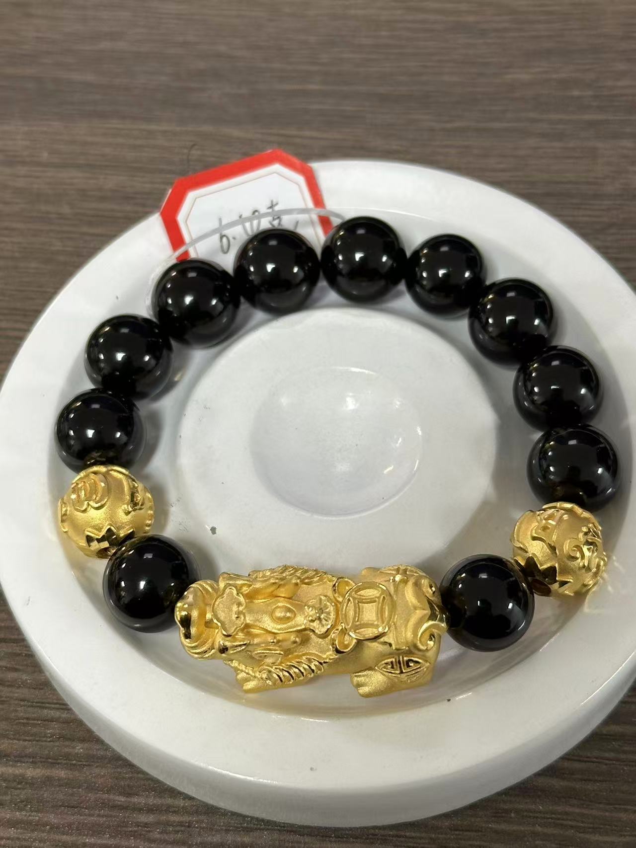【足金999】卡12钱币貔貅+2颗六字箴言转运珠