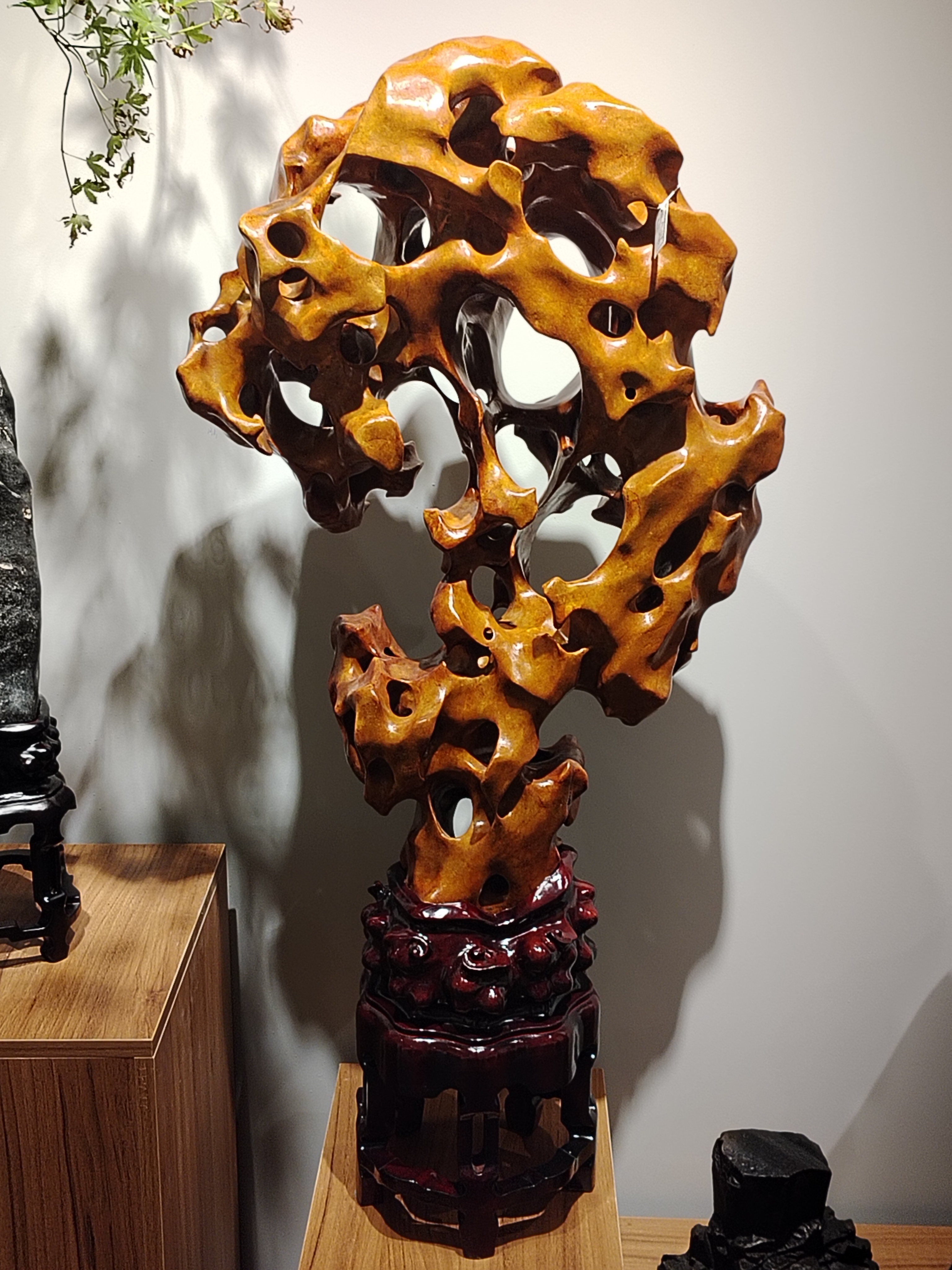 太湖石摆件室内玄关客厅办公桌大号镂空精美摆件