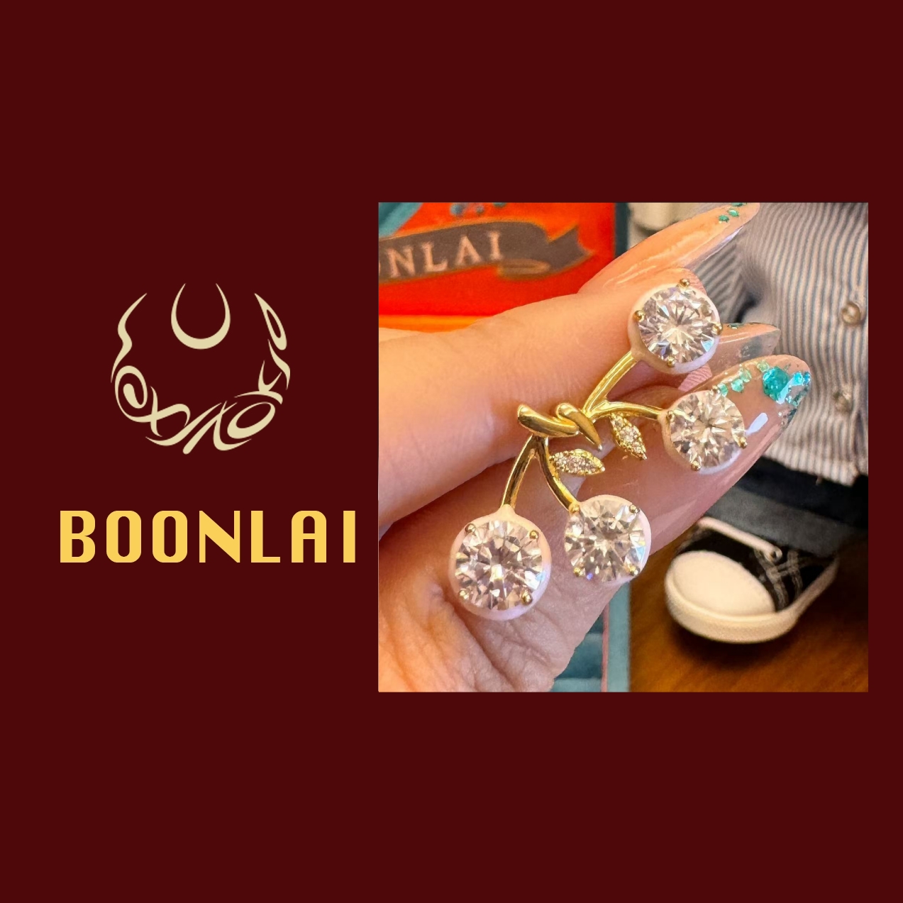 铜合金莫桑石耳饰 Boonlai 金属樱桃镶钻耳环1481