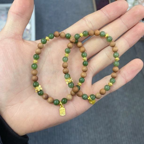 天然和田玉碧玉双拼手串约5-6mm左右多样性发其一wwx