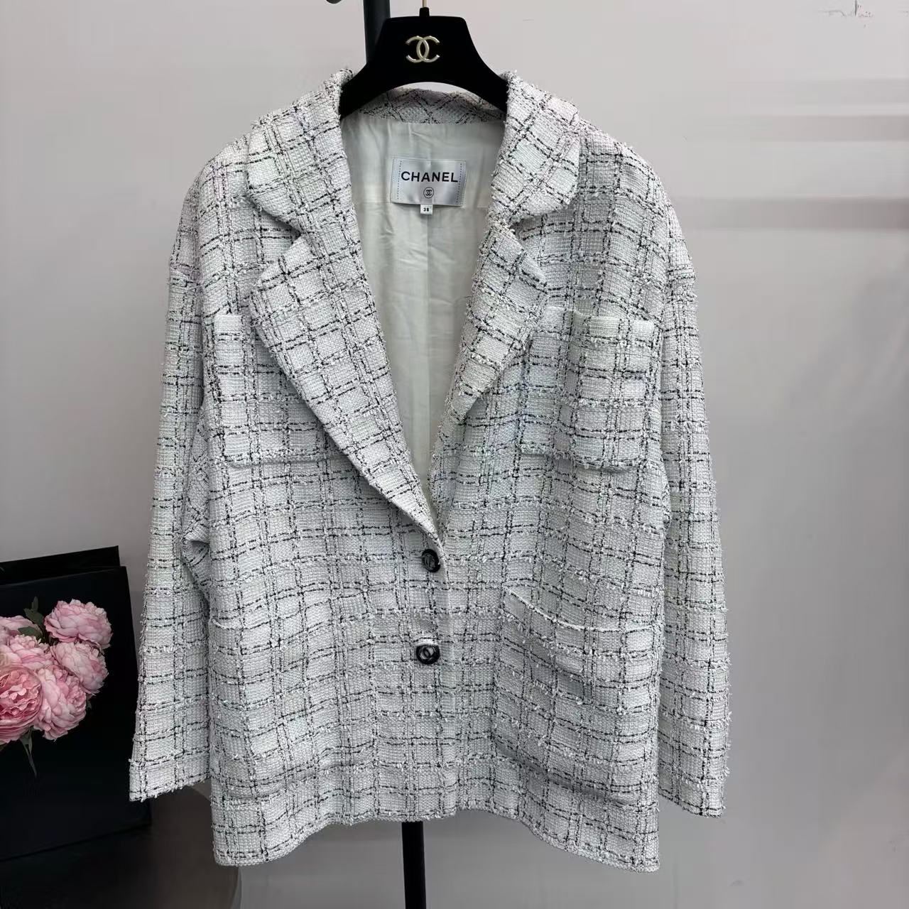 99新 Chanel/香奈儿 Chanel 香奈儿 白色拼色西服外套 38码
