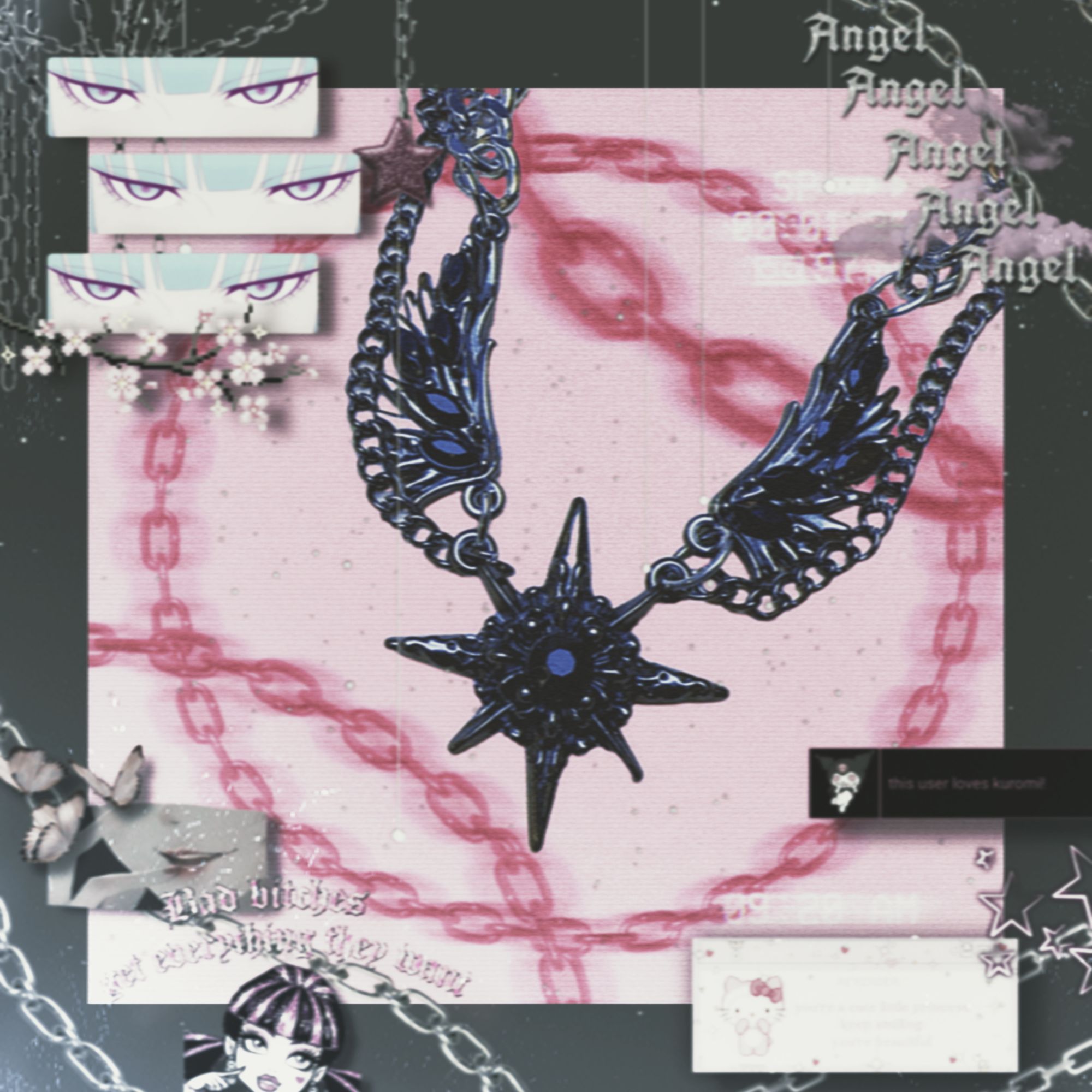 铜合金项链 暗黑风翅膀芒星项链亚文化Y2K甜酷辣妹朋克A0096