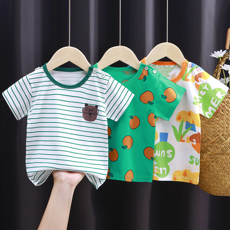 A类纯棉儿童T恤条纹短袖宝宝夏季装男童女童宝宝上衣小童打底衫