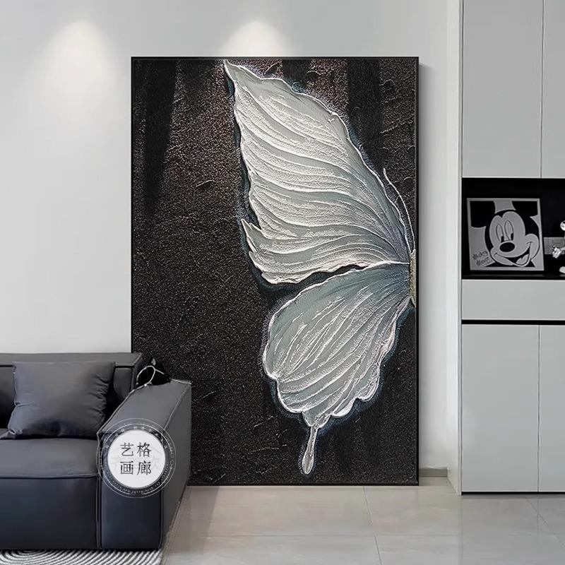 黑白蝴蝶玄关客厅装饰画摆画肌理感沙发背景落地挂画现代简约壁画