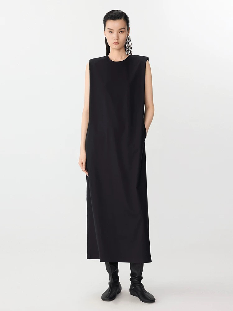 日单全棉纯色连袖，口袋长裙