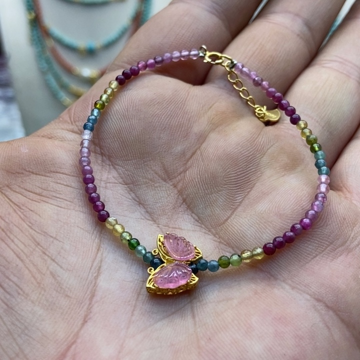 配饰银S925镶嵌碧玺手链