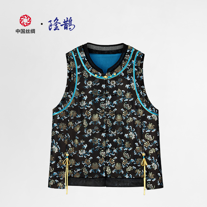 中国丝绸隆鹊『喜福连年』宋锦对襟马甲新中式女装时髦洋气休闲服