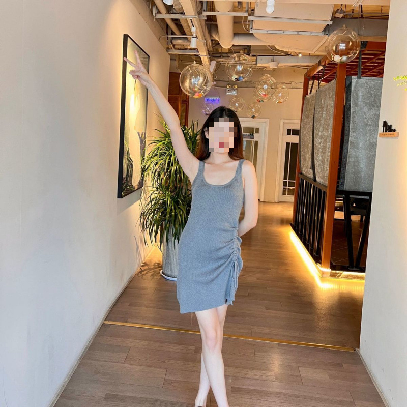 大码女装抽绳针织裙女2025夏季韩板连衣裙设计感辣妹胖妹妹吊带裙