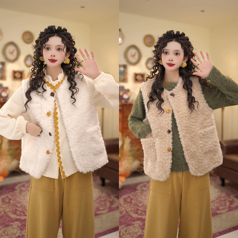 扣子家【半熟芝士】冬季新品加厚毛毛马甲女保暖百搭外套KO6347385