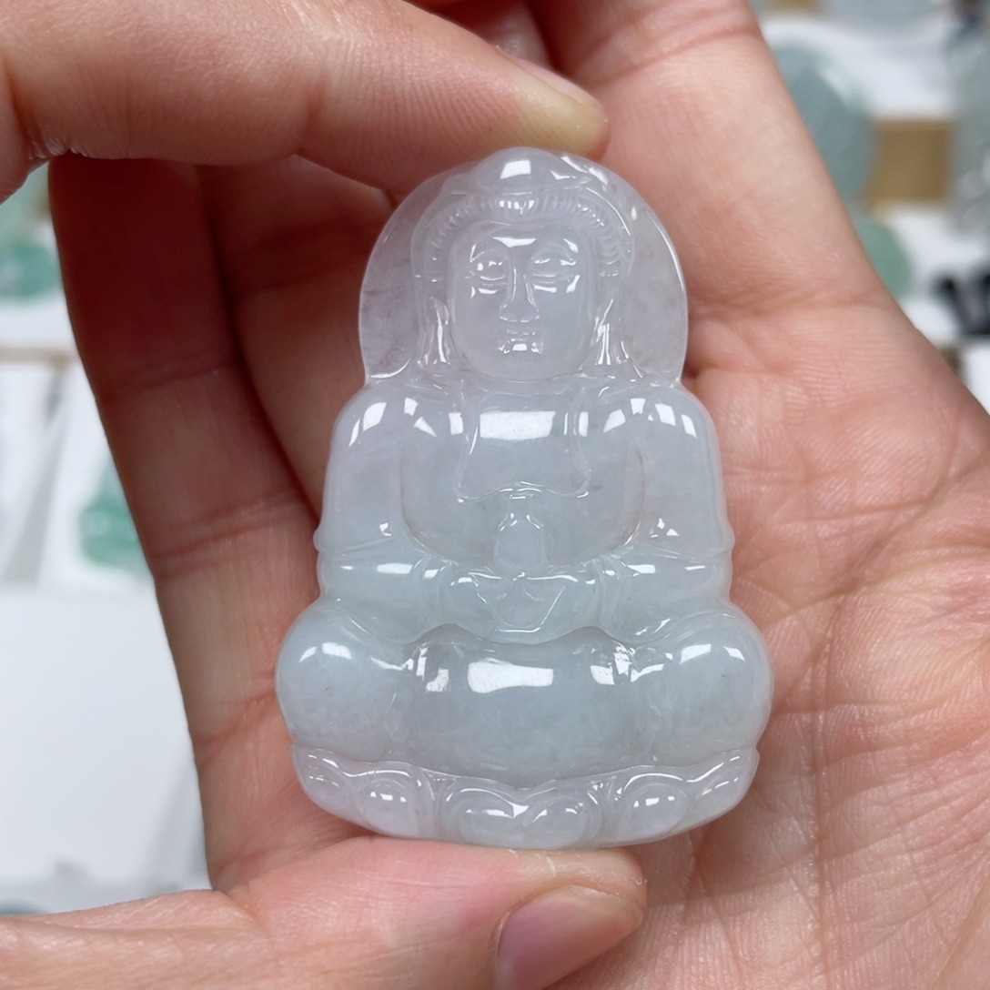 翡翠颈饰未镶嵌天然翡翠A货观音50号