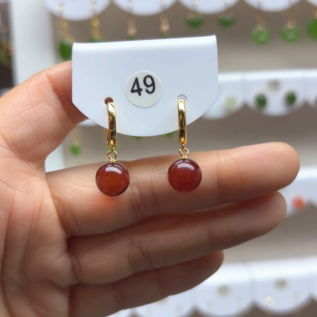 血珀耳饰银S925镶嵌血珀