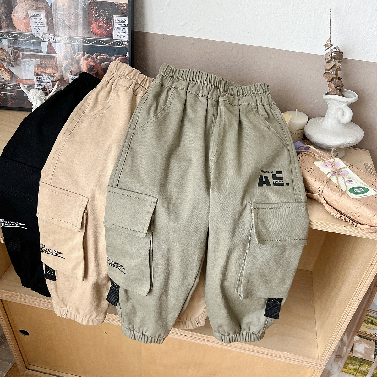 儿童棉布面包兜工装裤大裤兜男女款休闲裤