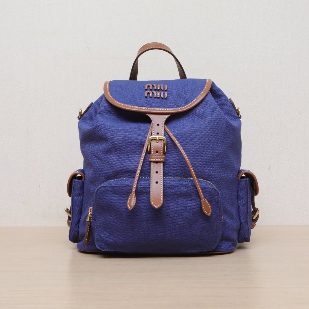 未使用 MIU MIU/缪缪 拆小花6枫MIUMIU 双肩包 大号 蓝色 帆布