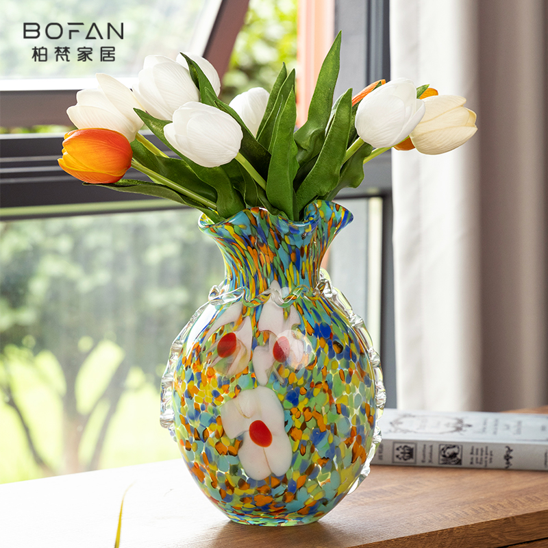 bofan/柏梵彩色艺术钱袋花瓶油画系摆件餐桌酒店客厅插花花器摆设