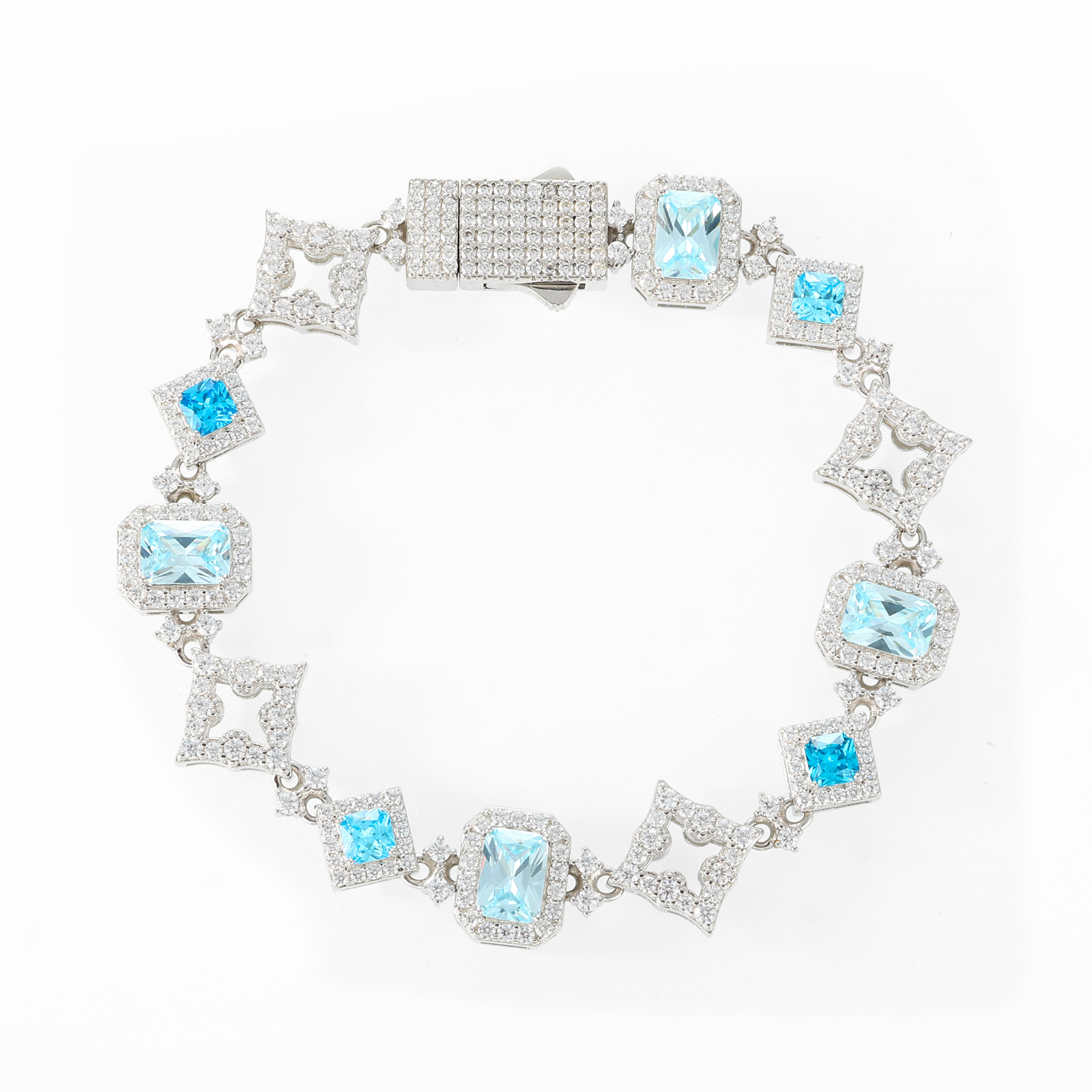 魔匠 925银合成锆石手链 冰川之心方钻蓝冰糖手链镀18K金轻奢时尚