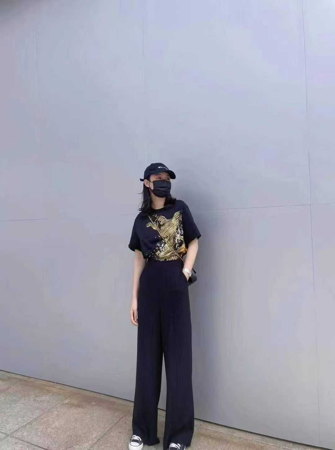 不退换-5100261 巴黎裤显瘦垂感百搭气质牛仔蓝色高腰直筒时尚