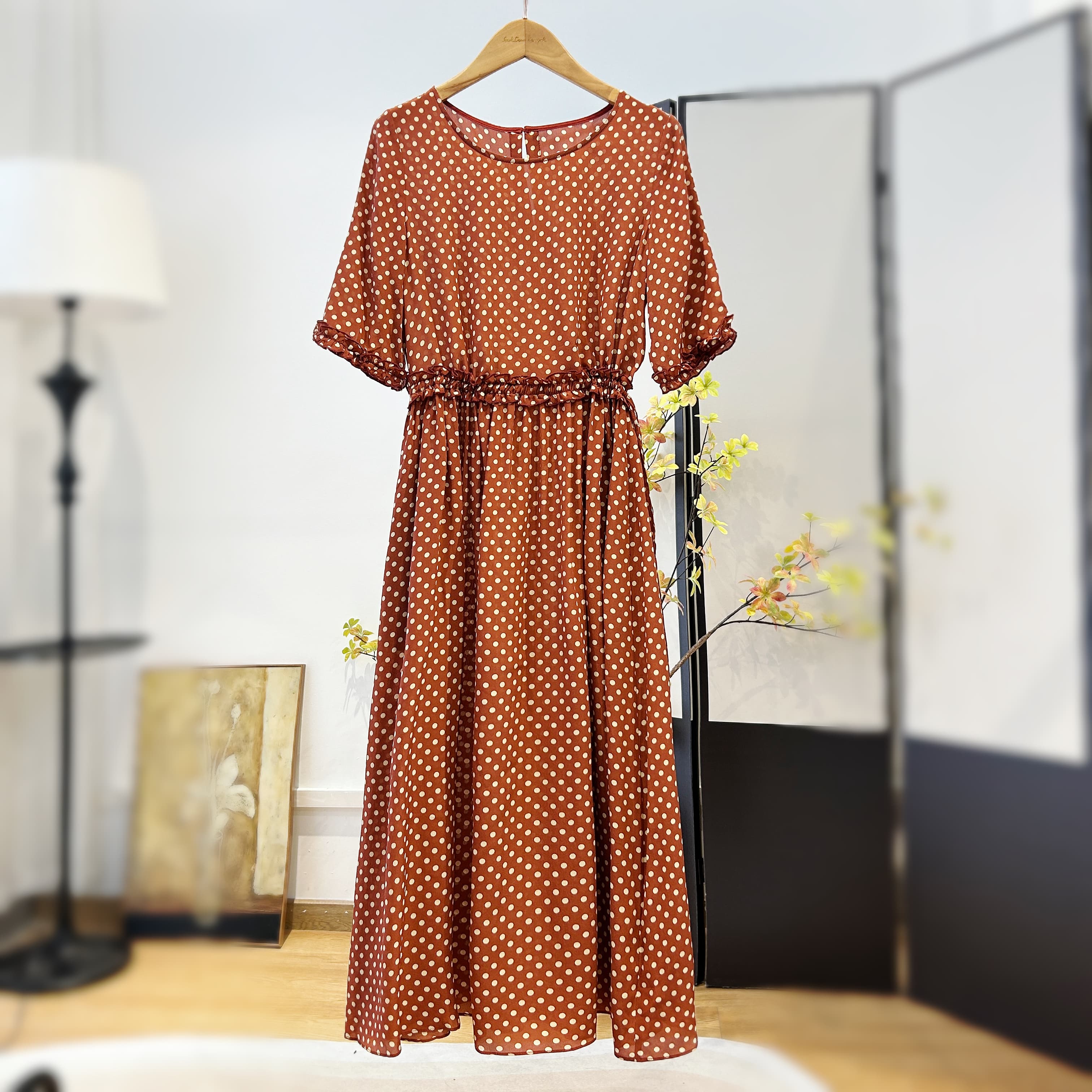 【萨拉迪恩】桑蚕丝气质旅游度假百搭碎花时尚连衣裙女装连衣裙