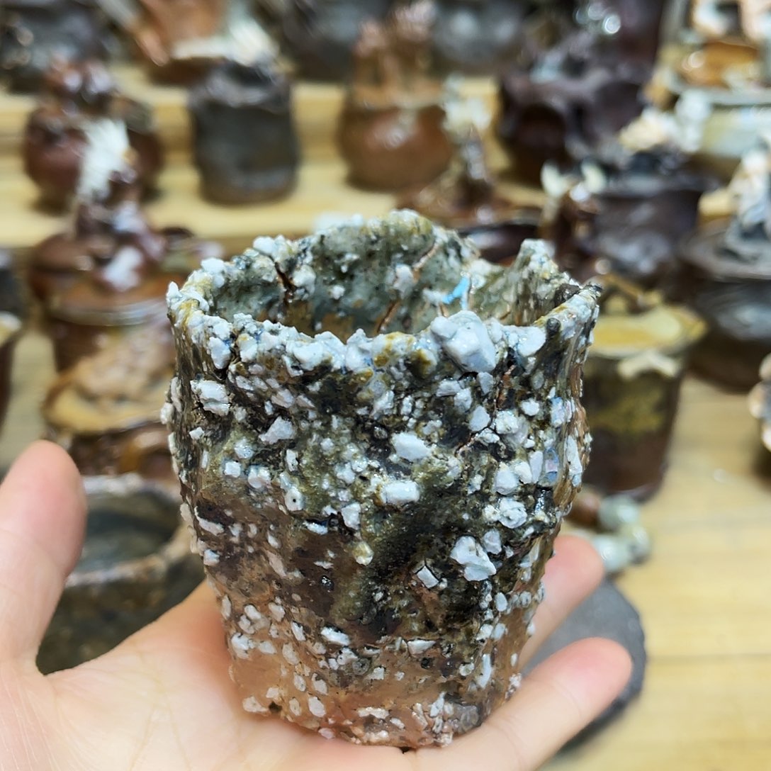 杯柴烧石头手捏公道杯漏水摆件