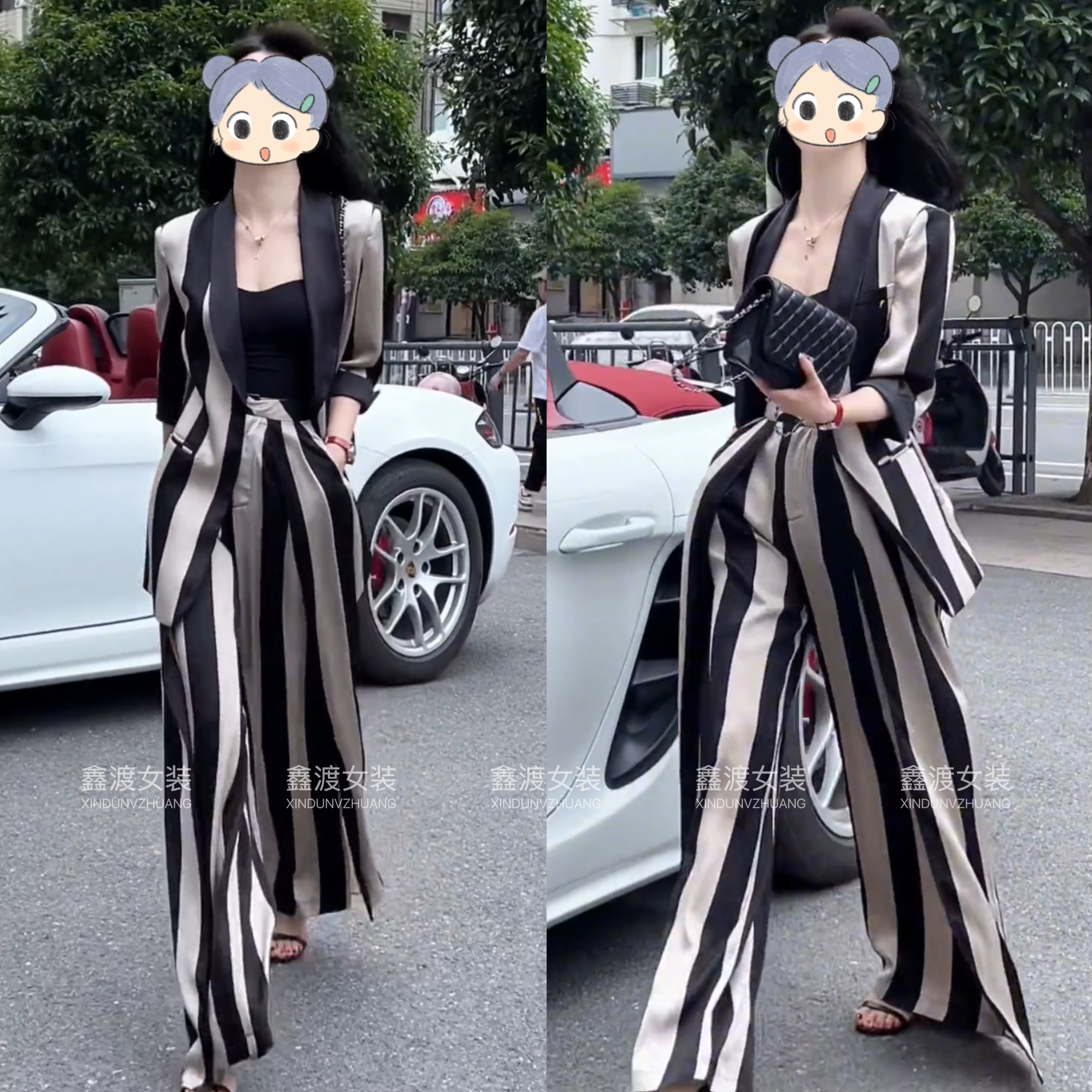 2025春夏新款时尚显瘦气质女士网红洋气两件套百搭款D6778