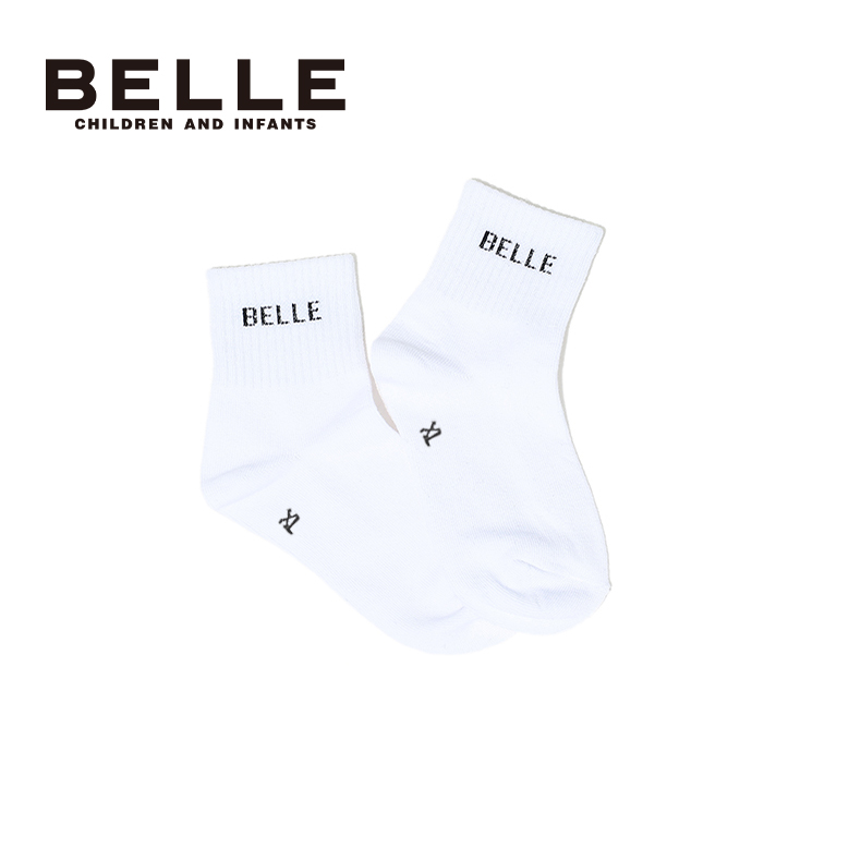 【一双装】百丽儿童白色学生运动袜子EB5251