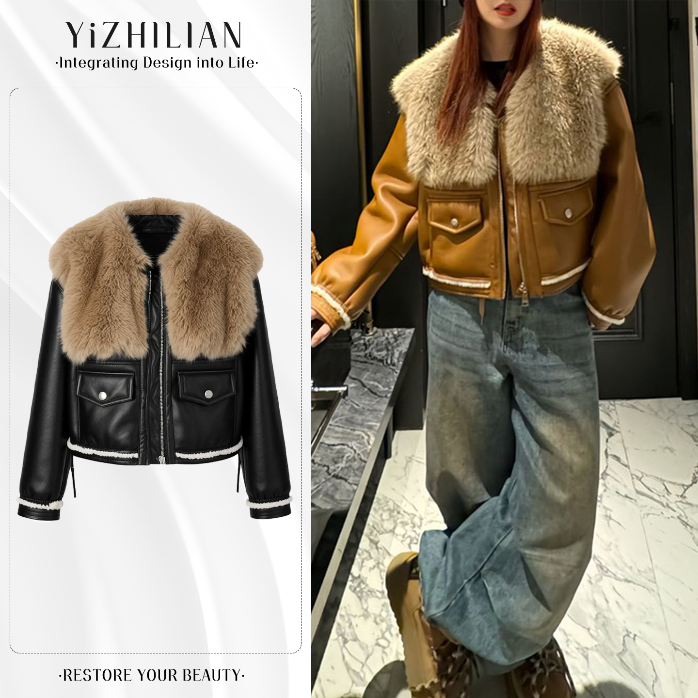 卡其色高级感毛领设计感加厚百搭上衣2025冬季气质保暖减龄短外套