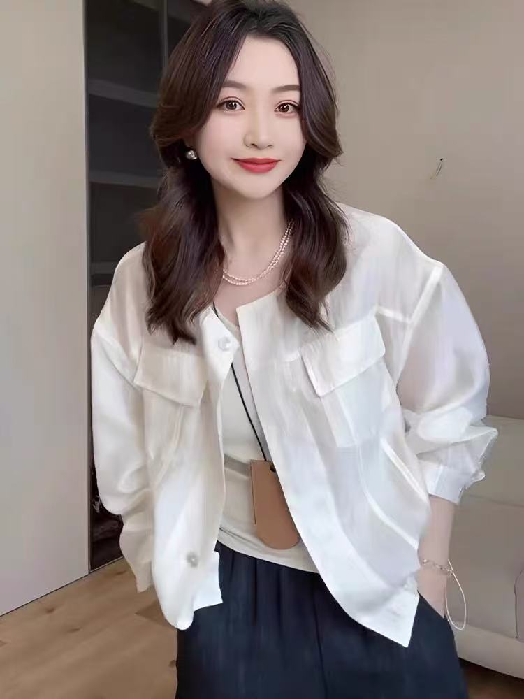 夏季潮牌新款微透长袖正肩气质防晒上衣女高级感休闲薄外套4750