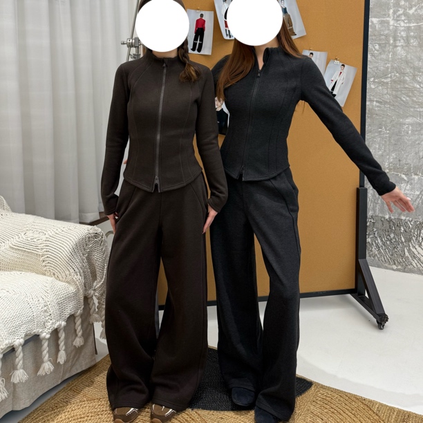 “AWONDERWEEK”防风卫衣运动套装加绒修身两件套———黑鸭子