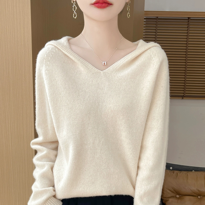 【厚款帽衫】一线成衣连帽羊毛衫女宽松休闲毛衣秋冬装纯色羊毛帽衫