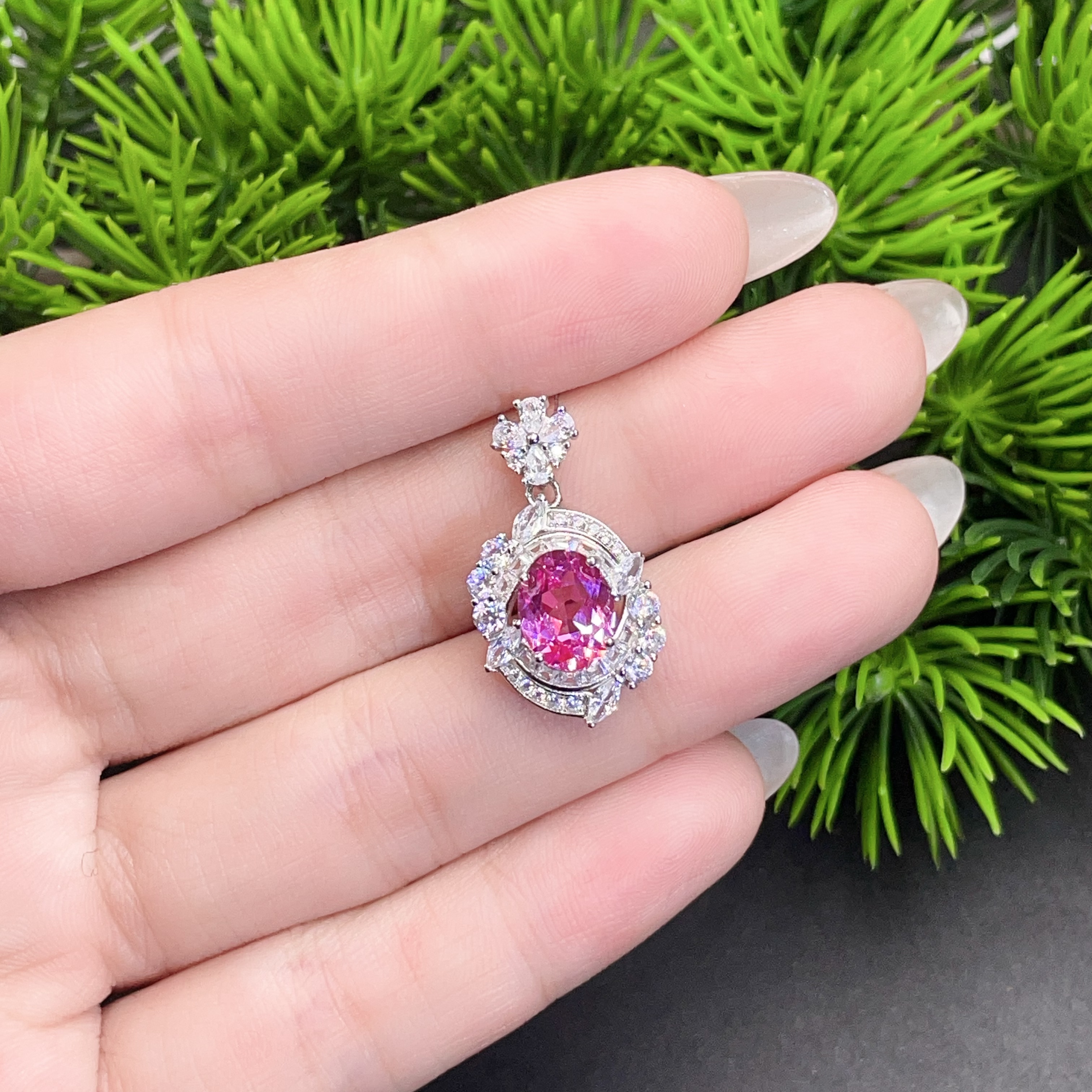 吊坠925银 粉色蓝宝培育帕帕拉恰大克拉吊坠甜美百搭时尚精美日常