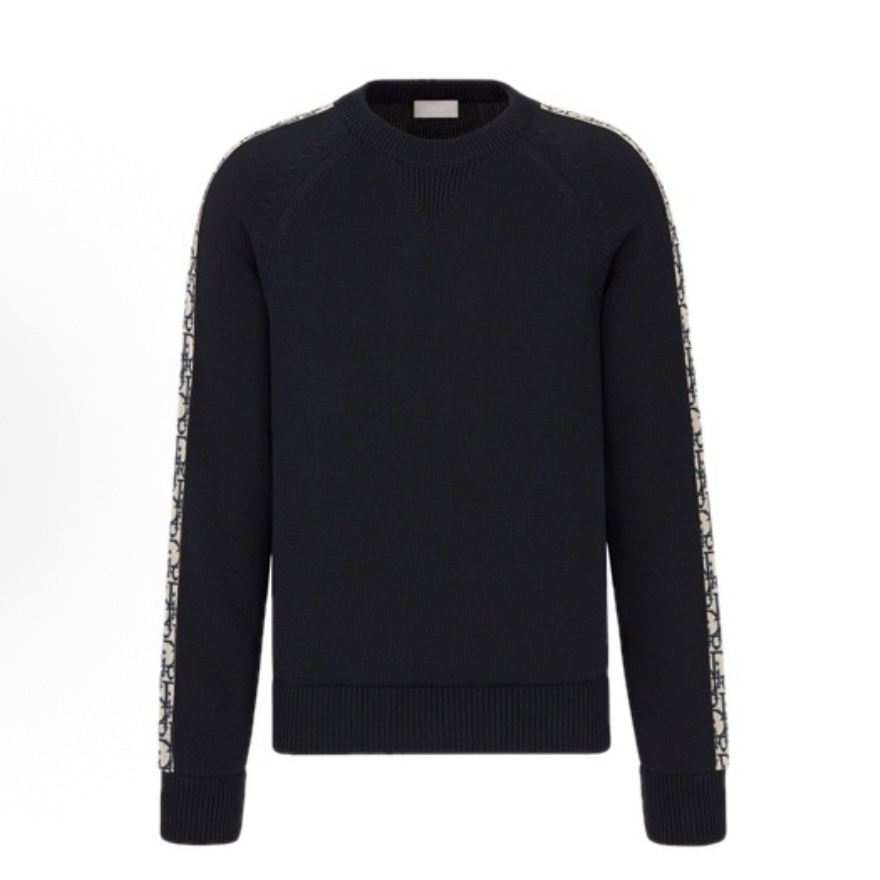 未使用 DIOR/迪奥 侧边字母套头长袖海军蓝毛衣 S码 MD1054