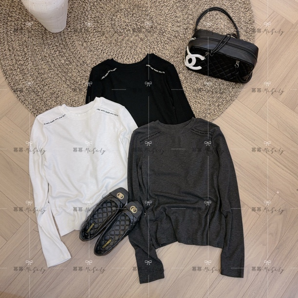 【超百搭】秋冬季随性保暖字母肩筋款圆领正肩打底衫亲肤舒适T恤