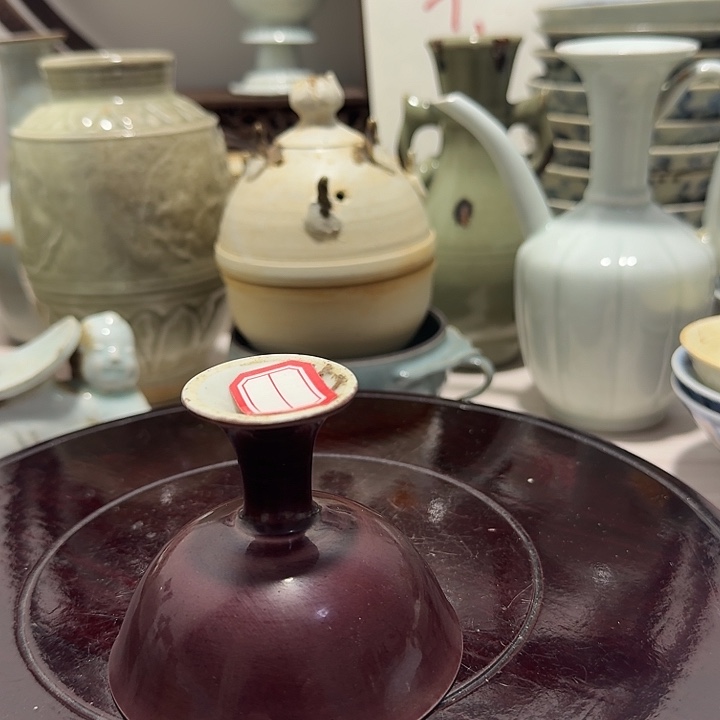 玩***藏摆件紫釉高足杯陶瓷摆件