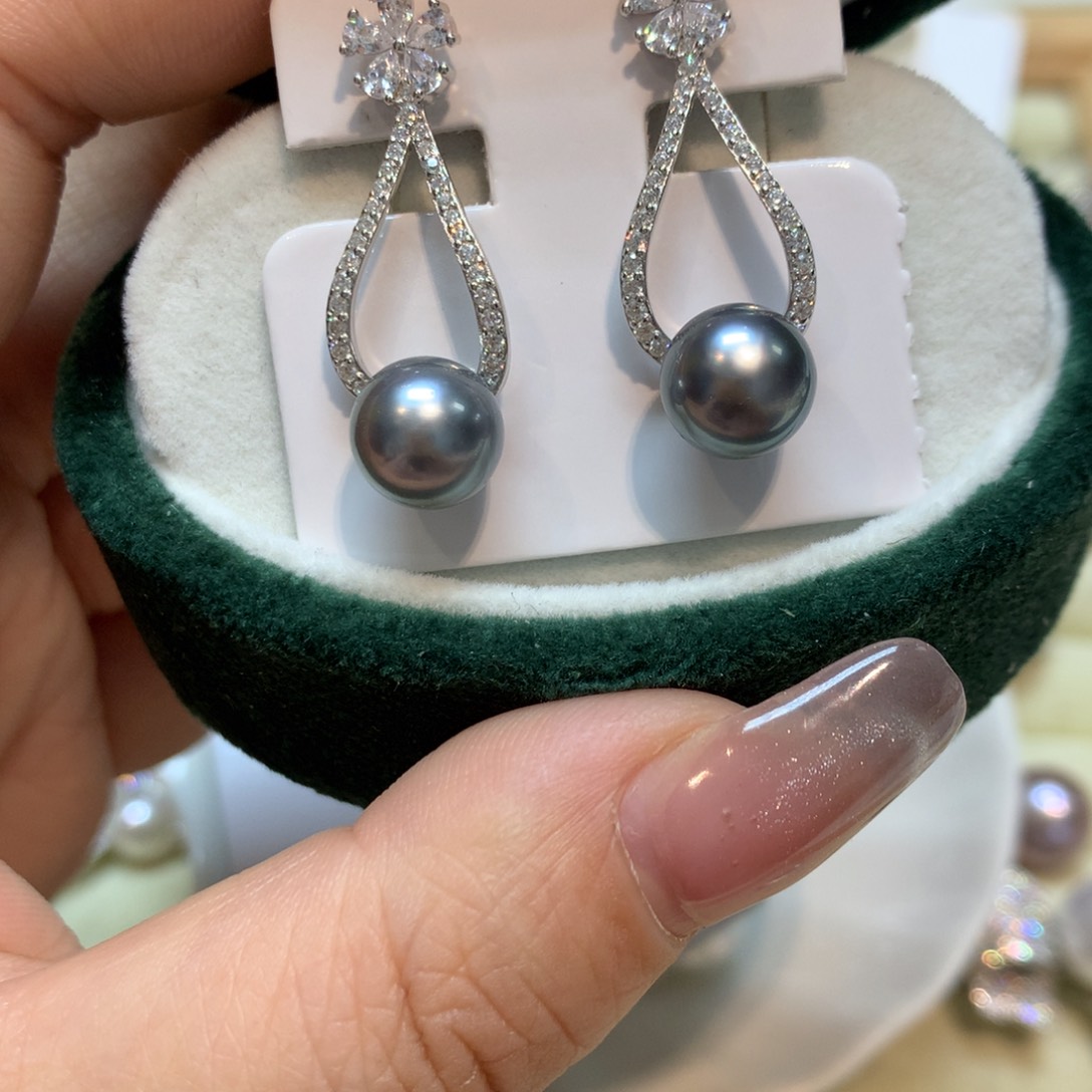 海水珍珠耳饰银S925镶嵌