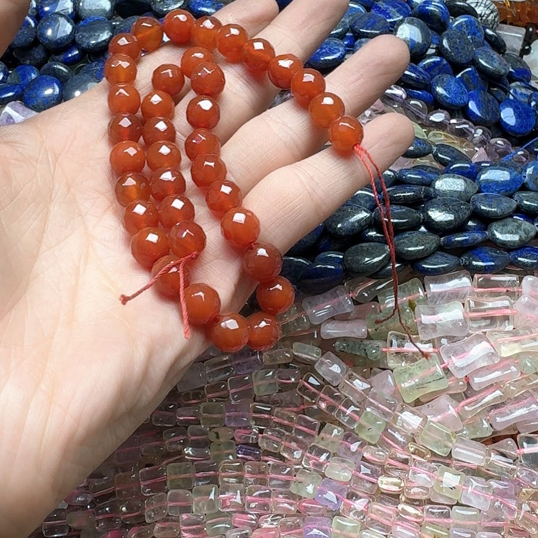 玛瑙/玉髓合金珠宝半成品一条10mm红玛瑙切面