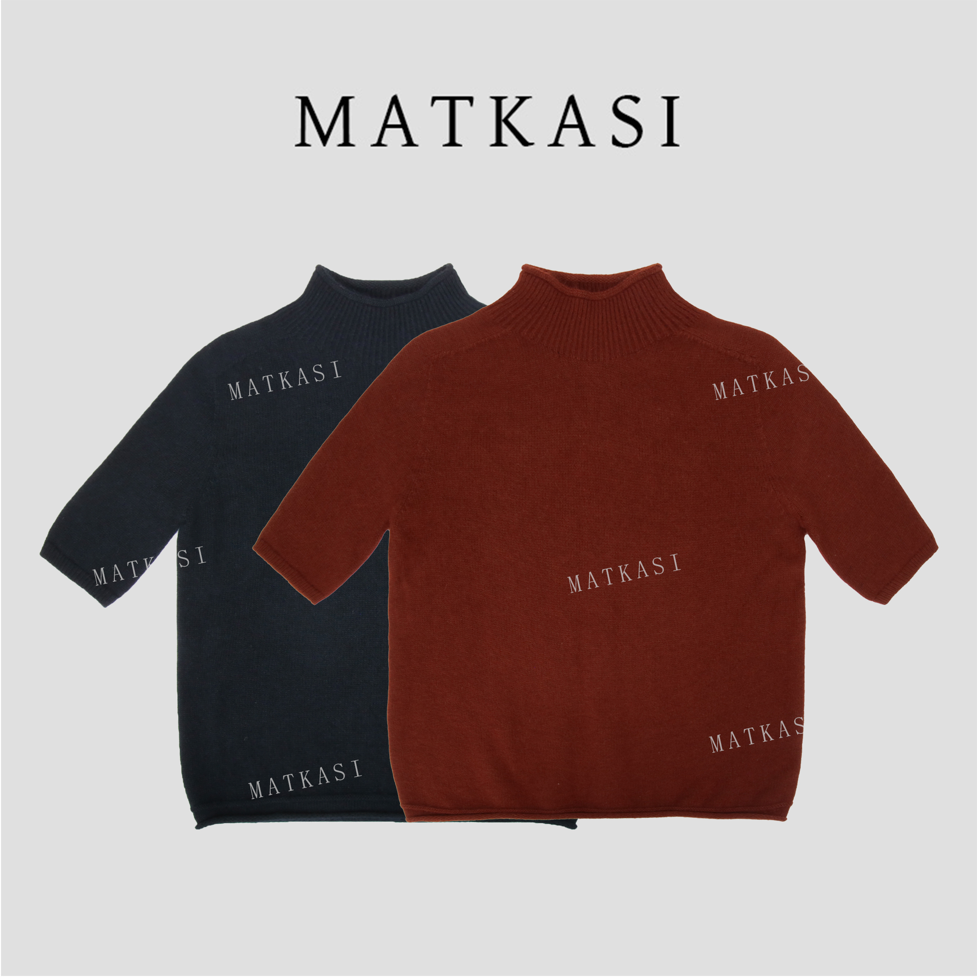 MATKASI 半高领五分袖纯色简约风套头针织衫