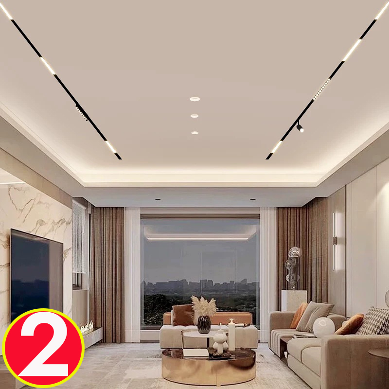 中山灯具2025无主灯客厅双眼皮吊顶线型灯磁吸轨道灯筒灯射灯灯带