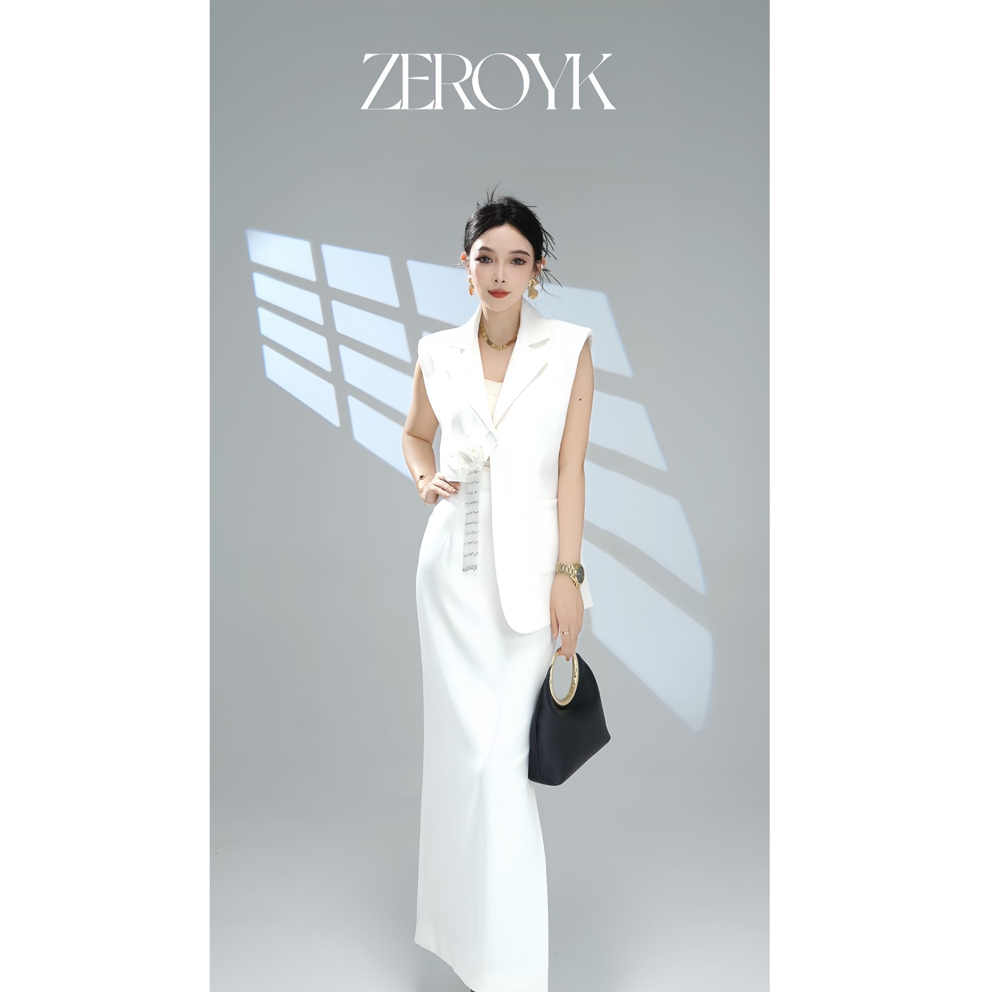 ZEROYK深圳南油气质轻奢修身设计师女神夏季法式无袖套装