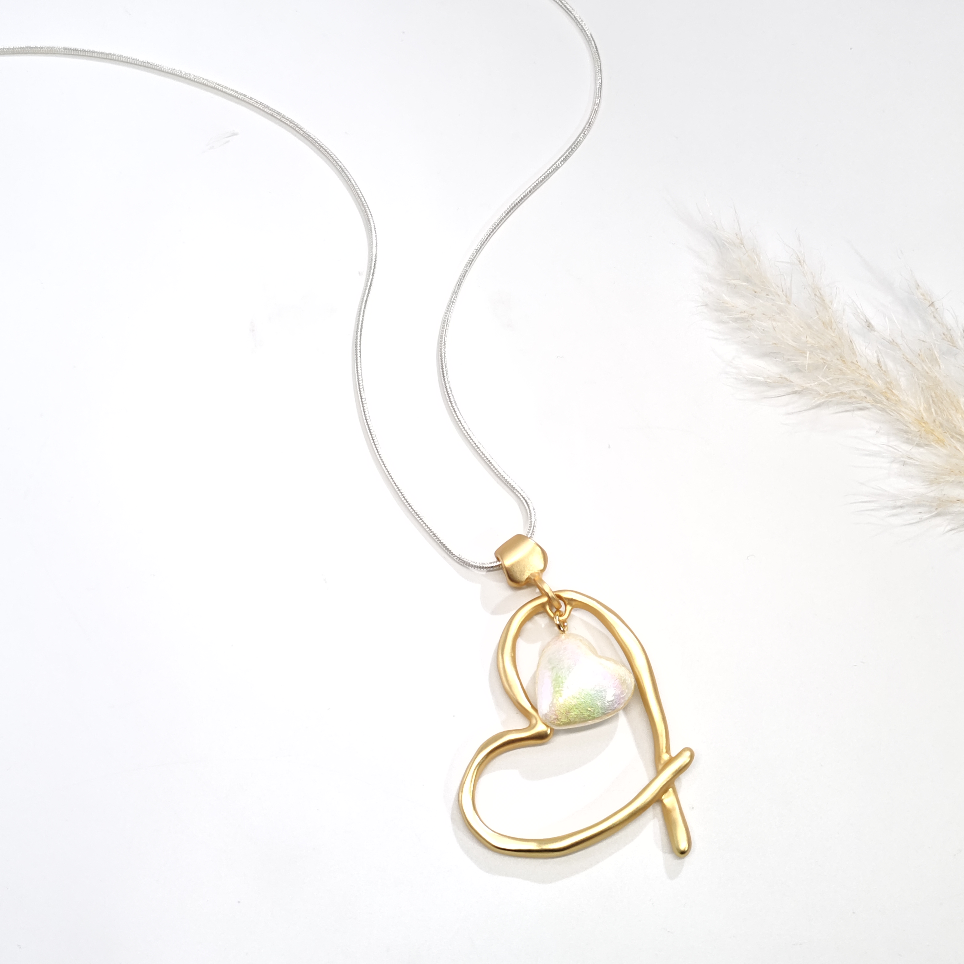 铜合金仿珍珠吊坠 08338高级时尚轻奢大小爱心个性项链