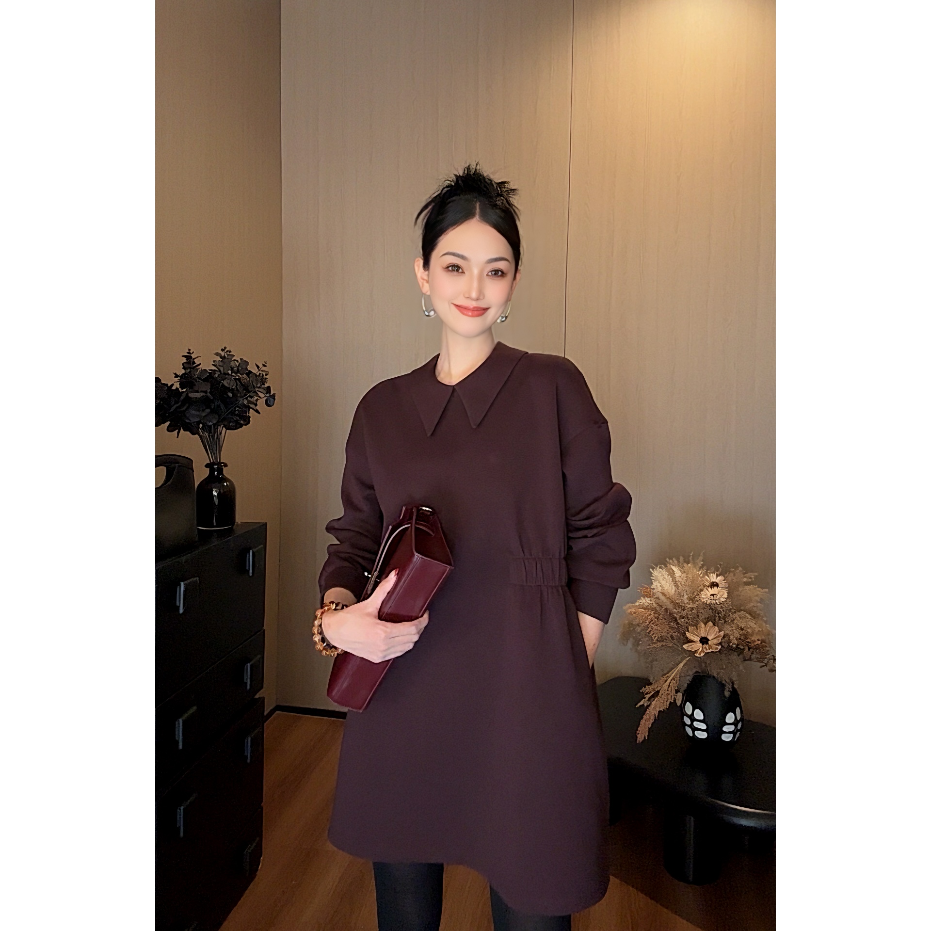 紫紫 九紫系列 设计感时尚宽松百搭保暖卫衣裙ZD01LZYL043