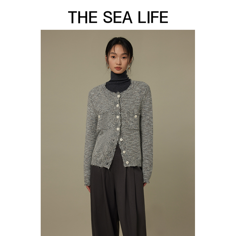 THESEALIFE欧海一生 气质针织开衫秋季弹力小香风短外套VC12253